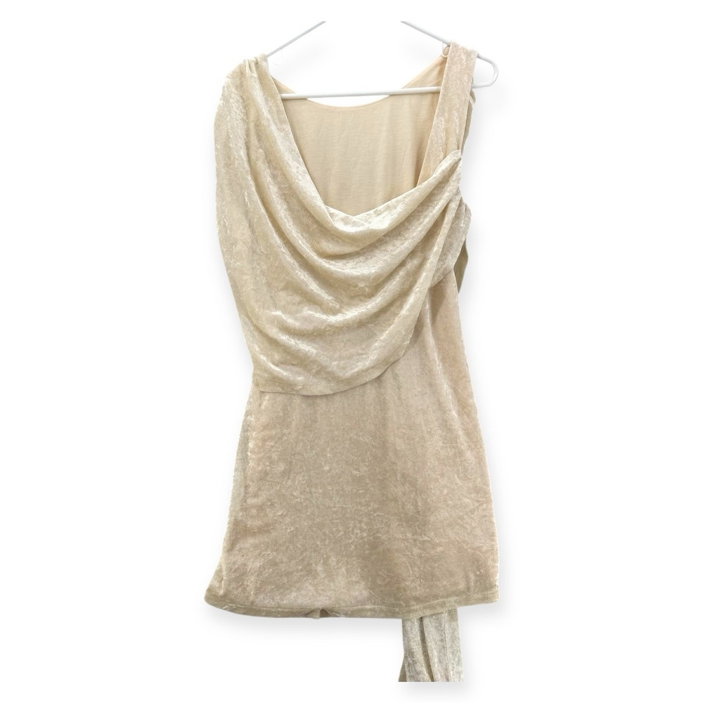 Sabo June Dress Womens XXL Beige Drape One‎ Shoulder Wrap Mini Velvet SBH1014XXL